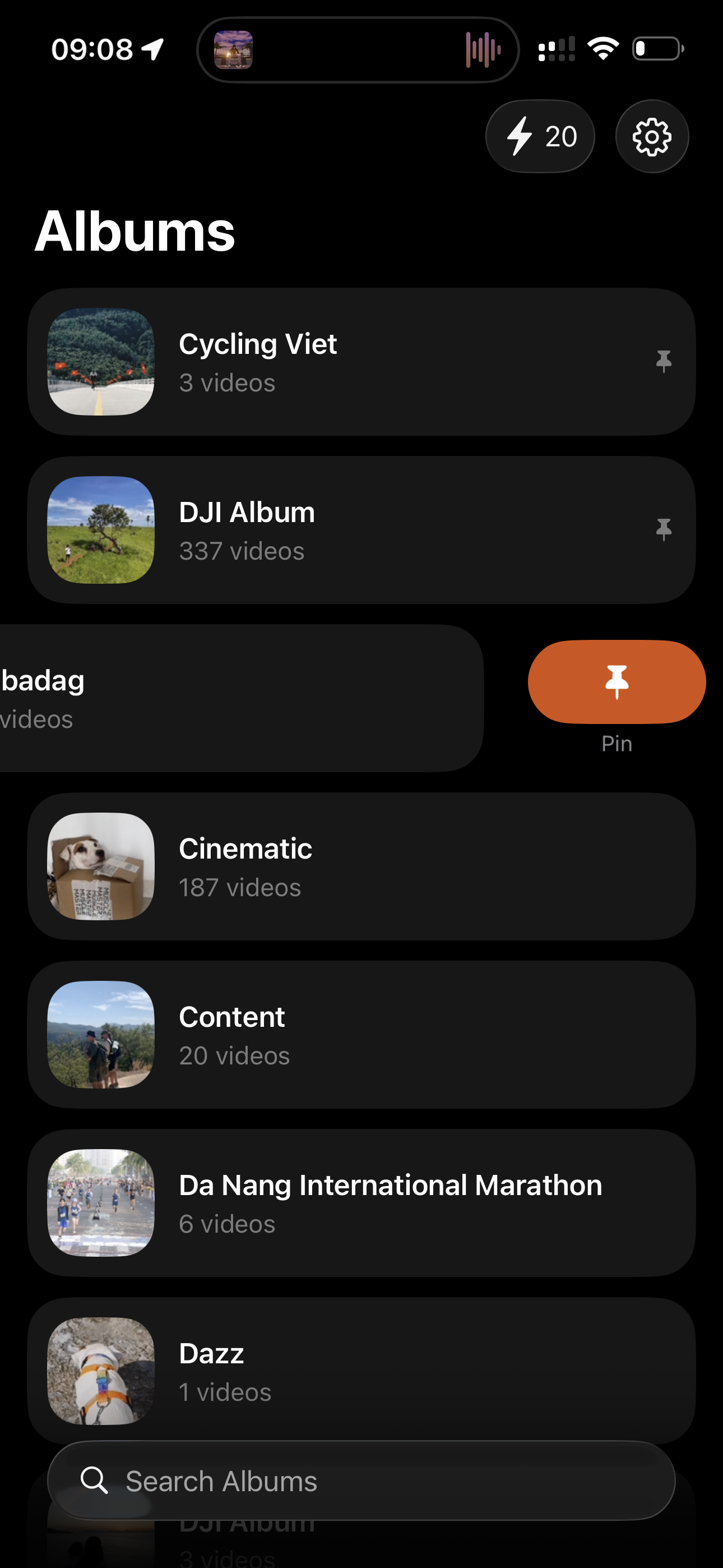 Pin album feature in Fliqer app